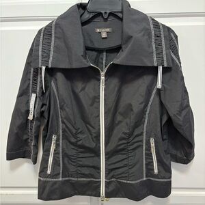 Spanner Black White Striped Lightweight 3/4 Sleeve Zip Up Jacket Women Size 12